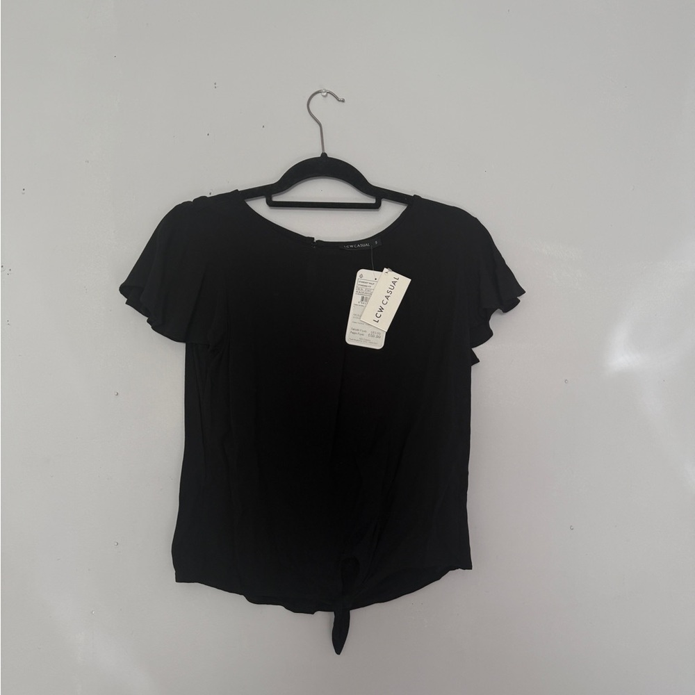 Calvin Klein Black Ruffle Sleeve Tie-Front Top